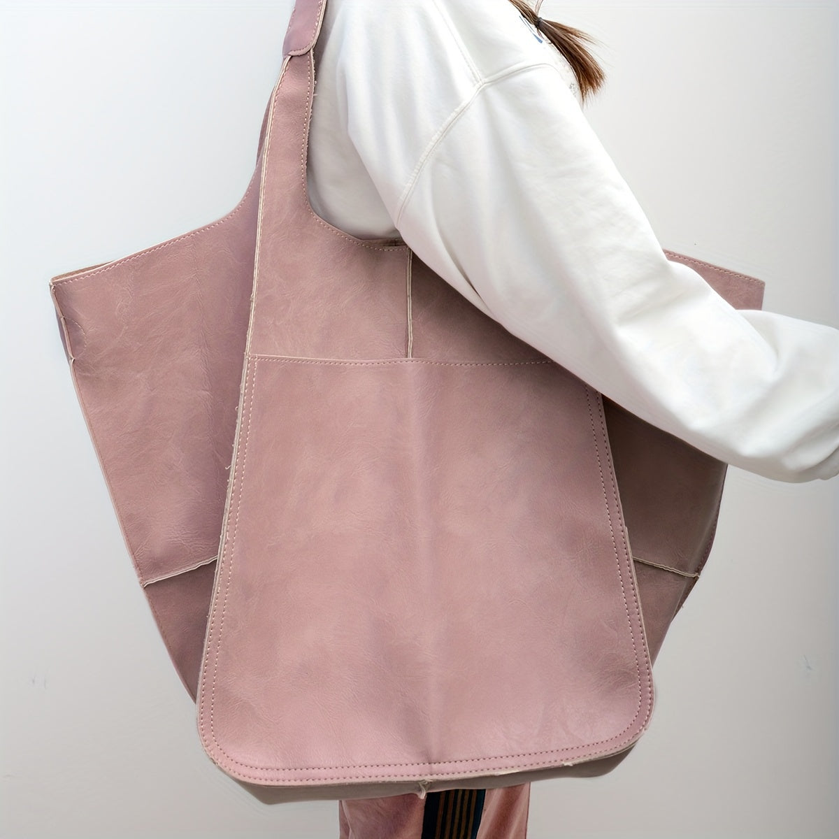 Große, handgefertigte Retro-Strandtasche mit hohem Fassungsvermögen, Reißverschlusstasche mit festen Tragegurten, einfarbige, multifunktionale Handtasche aus Synthetik, ideal als Strandaccessoire | Tasche im Retro-Stil | Robuste Strandtasche