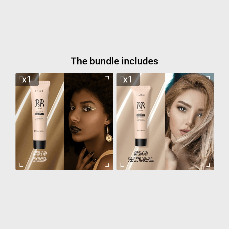 LAIKOU Waterproof BB Cream Full Coverage Concealer, Natural/Ivory/Tan 30ml, Long Lasting Foundation Make Up, Oil Control, Even Skin Tone, Hide Pores