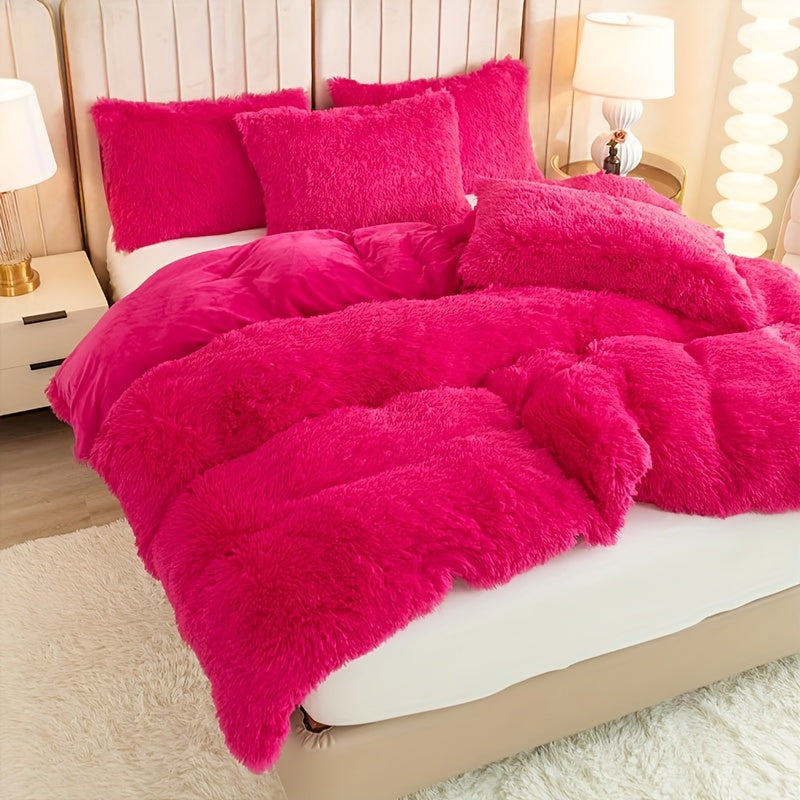 [Plush Duvet Cover Set] 3pcs Multicolor Plush Duvet Cover Set - Soft And Warm Bedding For Bedroom, Guest Room, And Dorm Decor