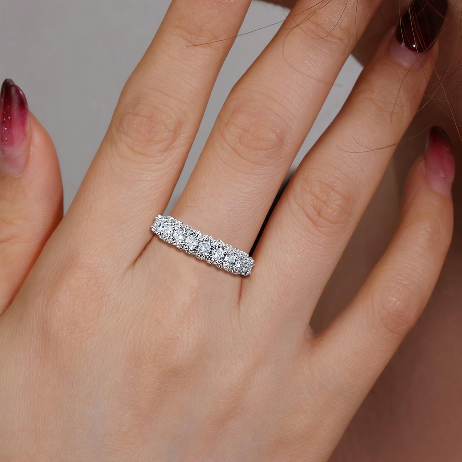 Women's 3 Row Eternity Ring 14K Gold Plated Cubic zirconia Eternity Band Ring Jewelry