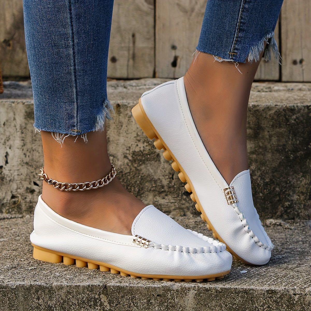 Women's Round Toe Loafers, Solid Comfortable Slip On Shoes, Women's Footwear