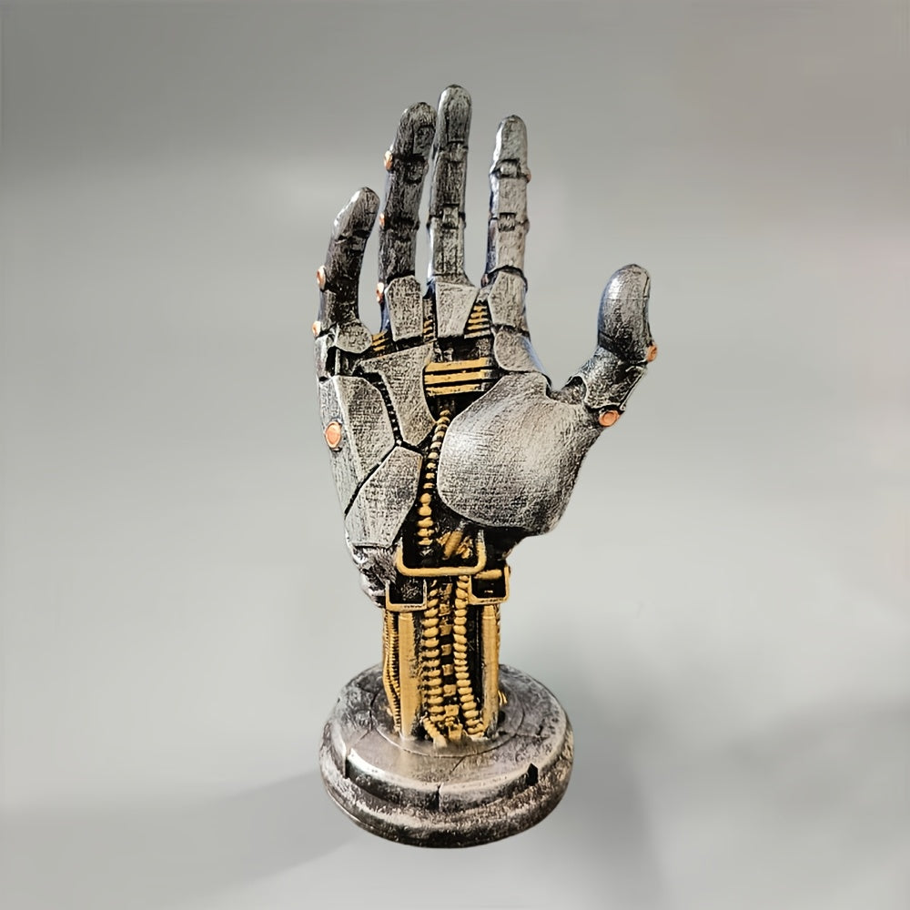 Cyberpunk Robot Hand Resin Figurine - Artistic Desk Decor with Gamepad Holder, Unique Palm Sculpture, Perfect for Room Decor