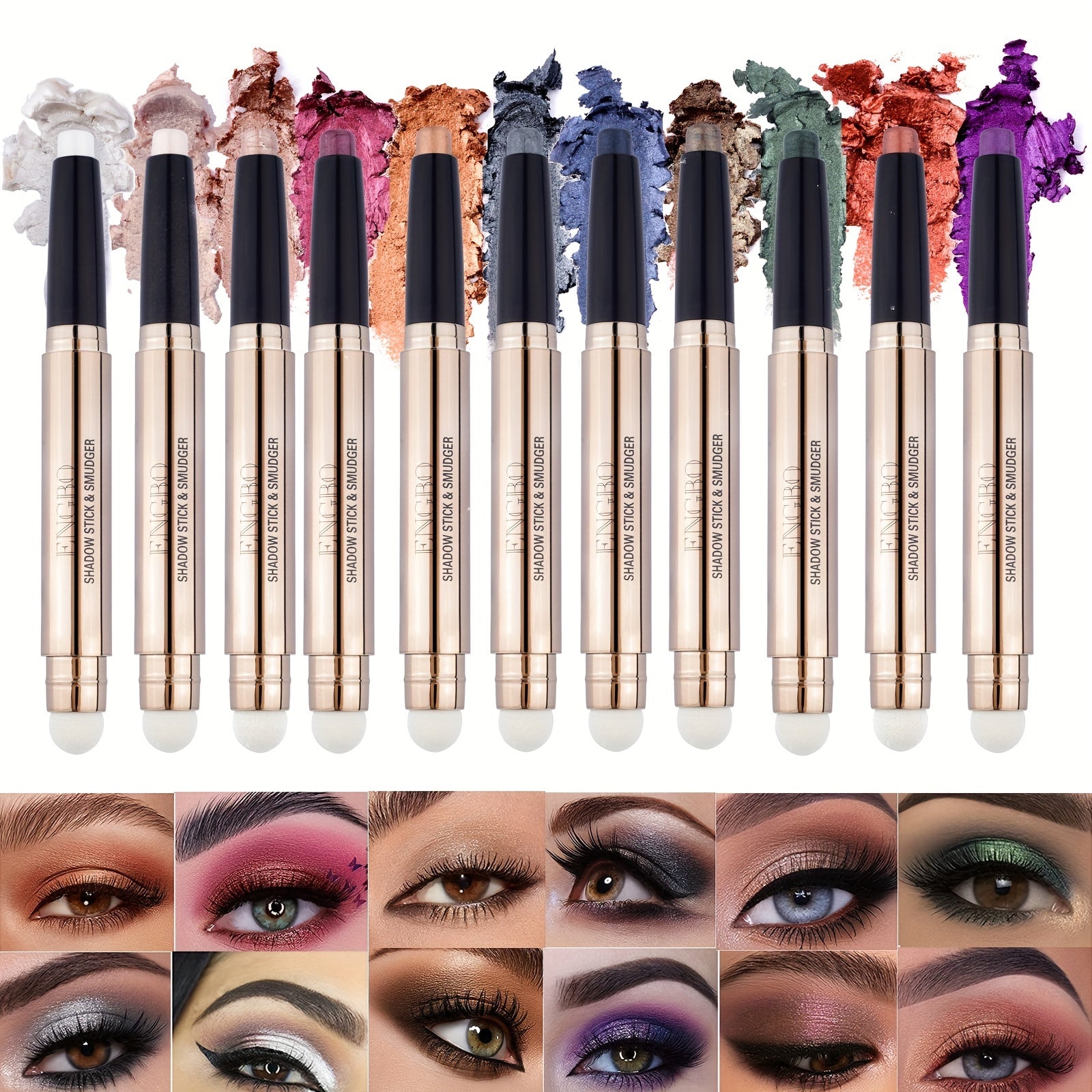 Eyeshadow Stick With Sponge Tip Glitter Creamy Eyeshadow Pencil Crayon Brightening Makeup (12 Midnight Black Matte) With Soft Waterproof Long Lasting Eyeshadow Highlighter Makeup For Music Festival