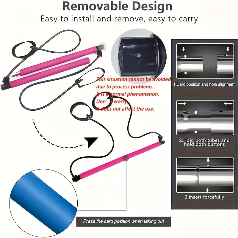 1pc Lingpeng Pilates Bar Kit with Colorful Resistance Bands - Stainless Steel Fitness Equipment for Men & Women, Ideal for Home Gym, Yoga, Squats & Full Body Shaping - Lightweight, Easy to Assemble & Carry, Gym Accessories