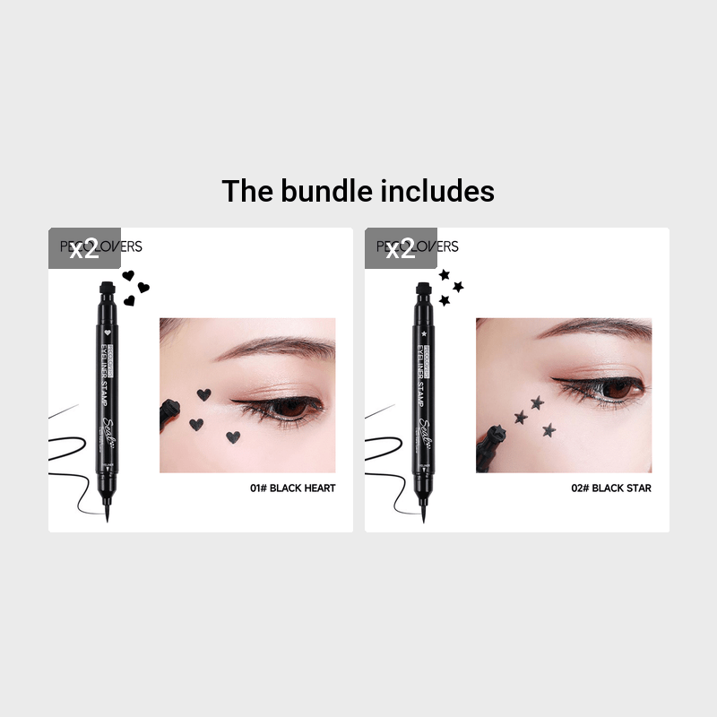 PECOLOVERS Double Head Waterproof Liquid Eyeliner Moon Star Heart Shapes Tattoo Stamp Quick Dry Eye Liner Pencil Makeup Tool, Quickdry Liner, Creative Eyeliner Design, Smooth Application, Highprecision Tip, Makeup Stamp, Dual