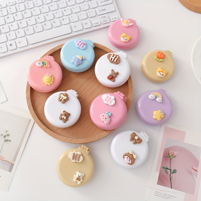 Cute Folding Airbag Comb With Mirror Cartoon Round Pocket Hair Brush With Makeup Mirror Compact Travel Hairbrush Mini Hair Massage Comb For Women And Girls