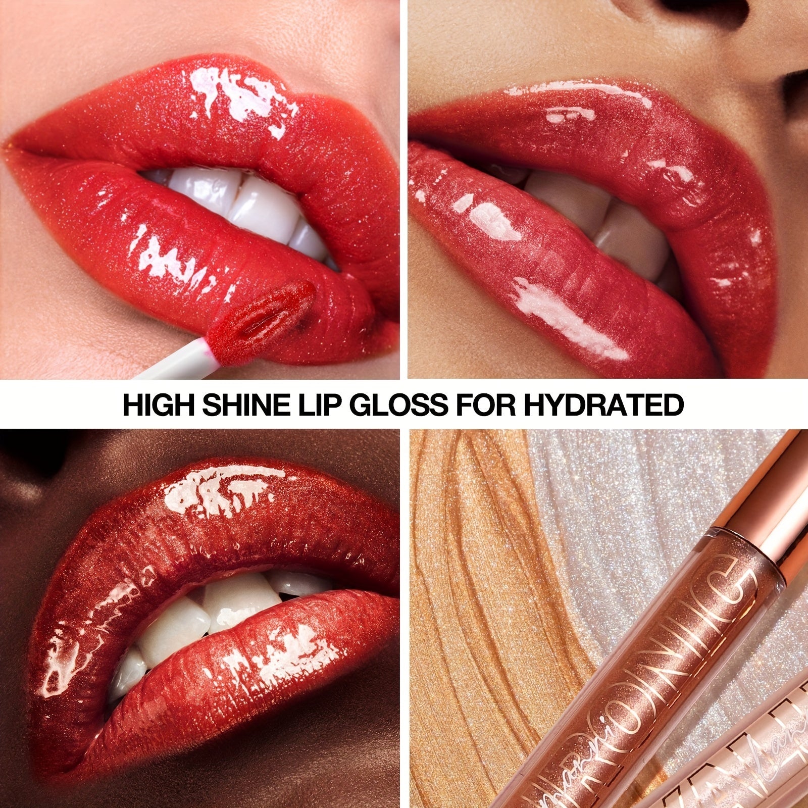 Eight Colors Hyaluronic Acid Moisturizing Lip Glaze Glitter Gloss - Non-Stick, Hydrating, Natural Nude Makeup - Perfect Valentine's Day Gifts, Music Festival Essentials, Long-Lasting, Cruelty-Free, Paraben-Free