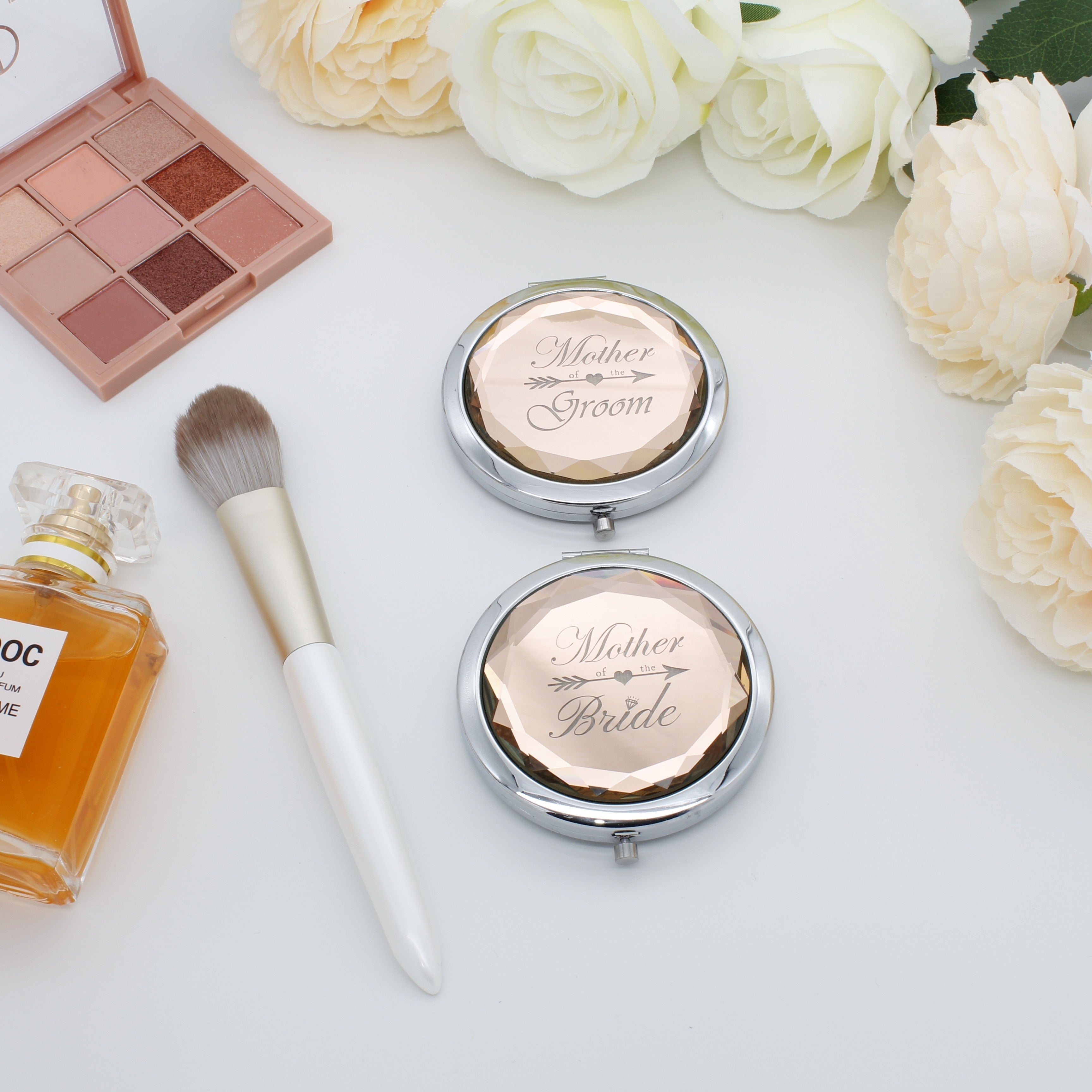 2pcs Portable Foldable Makeup Mirror With Stainless Steel Frame For Mother Of The Bride And Mother Of The Groom, Wedding Party Gift - Mother's Day Makeup Mirror