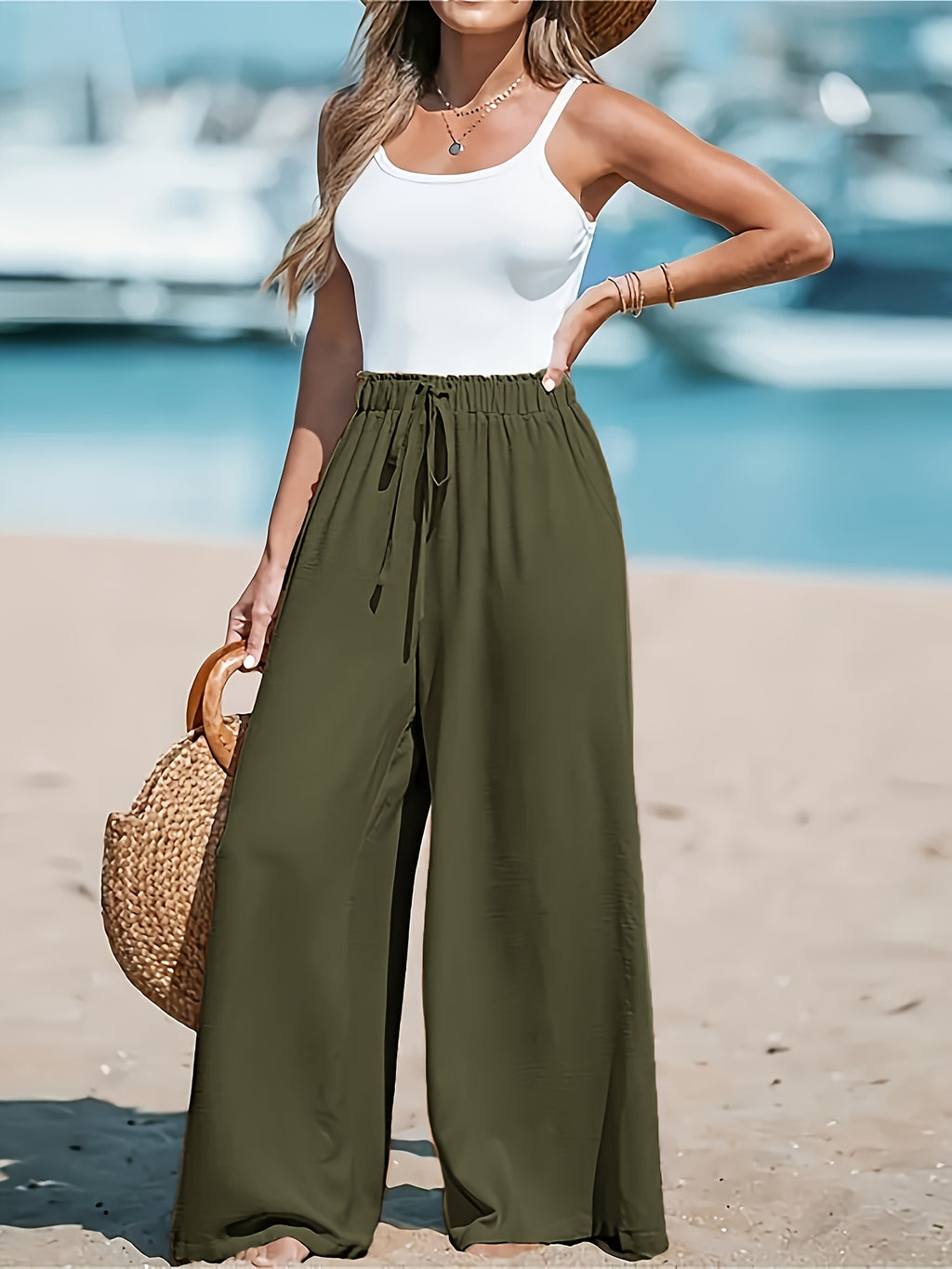 Comfortable And Breathable High-waisted Loose Wide-leg Pants For Women's Casual Fashion.