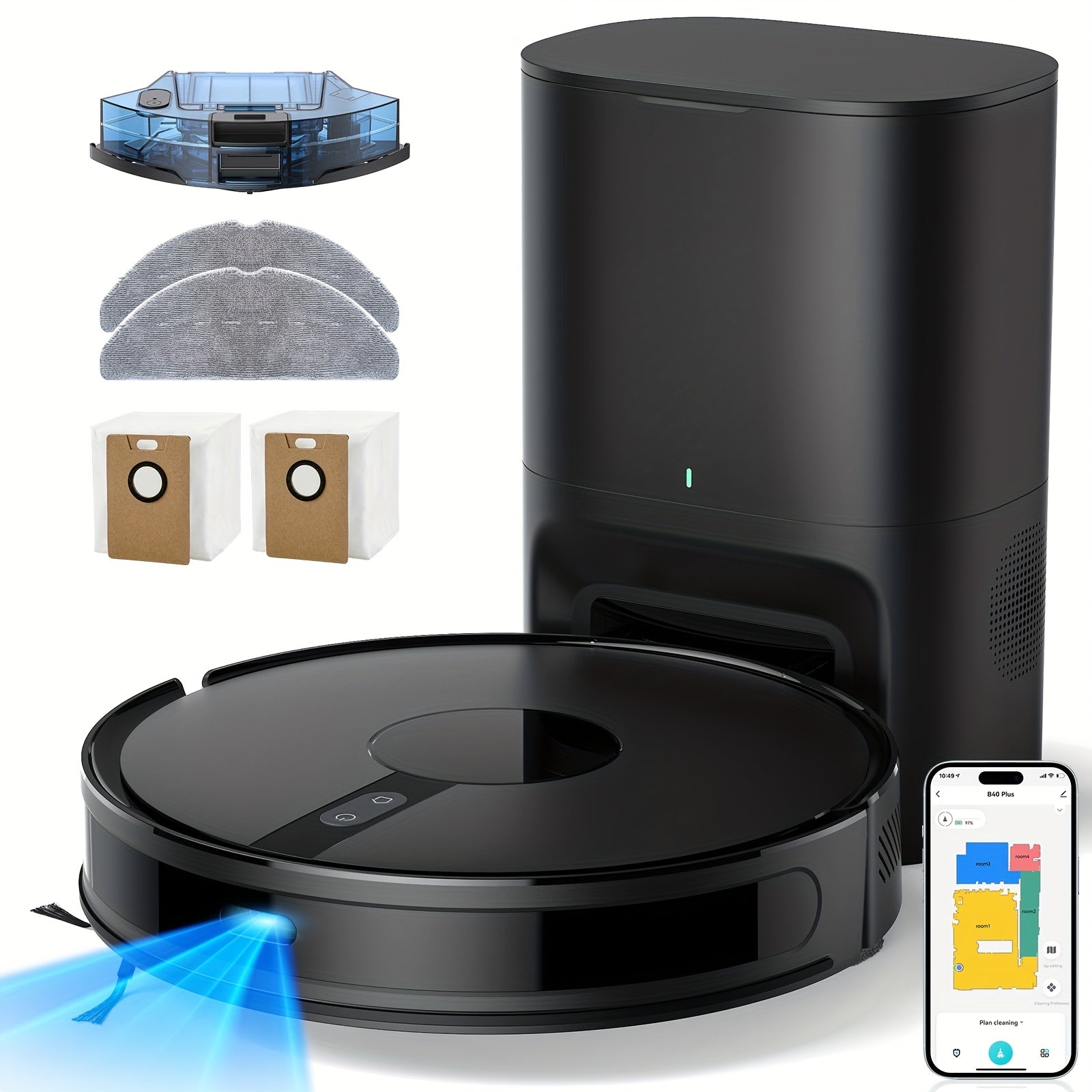 Lubluelu 6500Pa Robotic Vacuum, Robot Vacuum Cleaner And Mop Combo, 180Mins Max, 62dB, 34 No-Go Zones for Pet Hair Carpets Floor - B40/L15Ultra