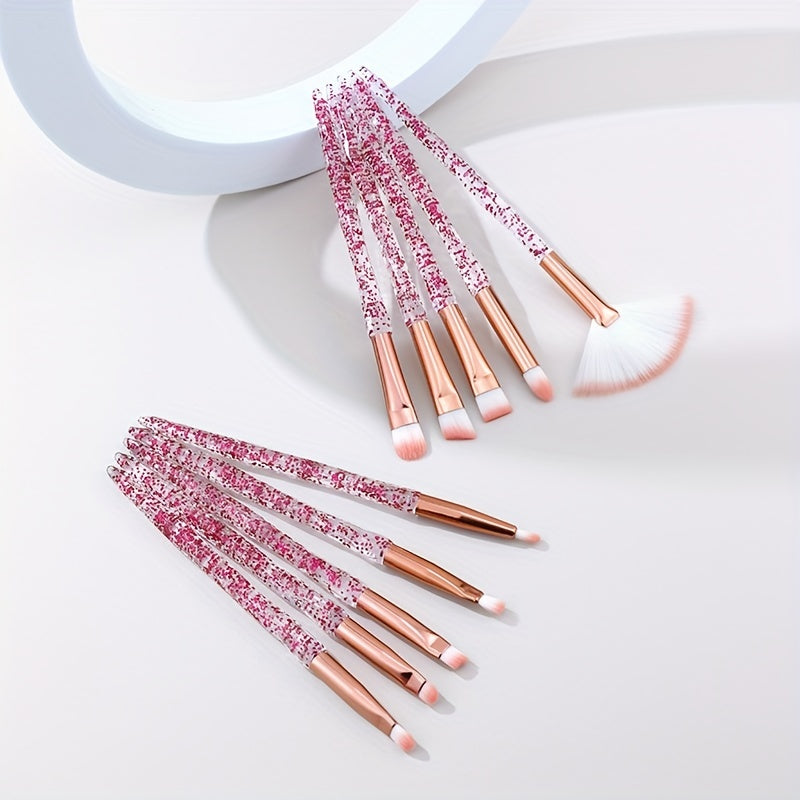 10pcs Baopinger Makeup Brush Set with Pink Glitter Crystal Handles - Soft Nylon Bristles for Flawless Foundation, Eyeshadow & Blending - Fragrance-Free, Perfect for All Skin Types