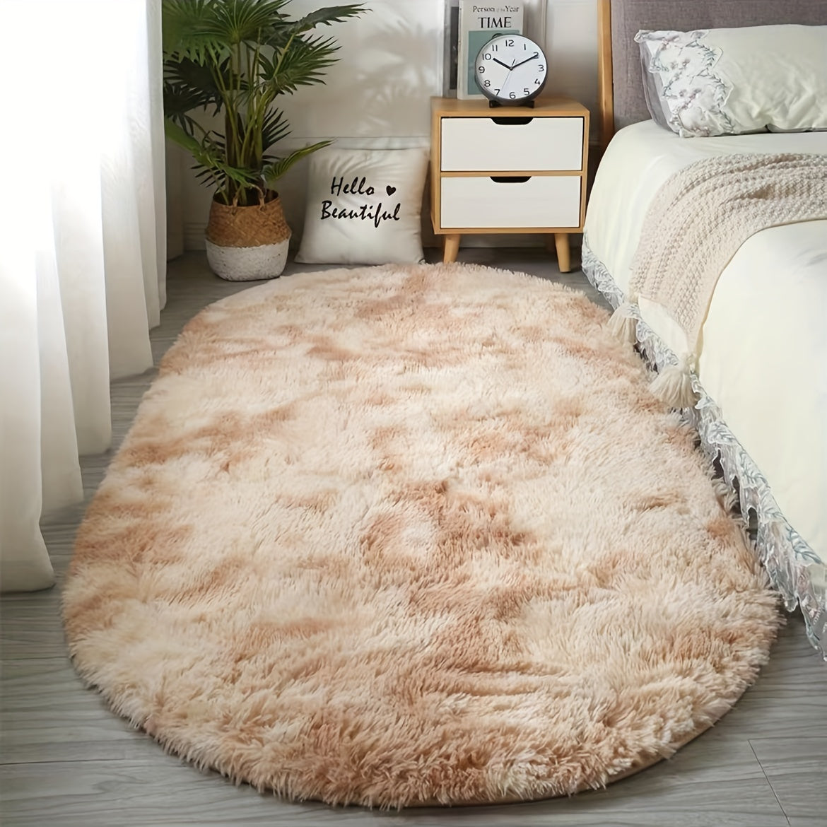 [Soft Polyester] Plush Oval Area Rug | Soft Polyester | Hand Washable | Bedroom and Living Room