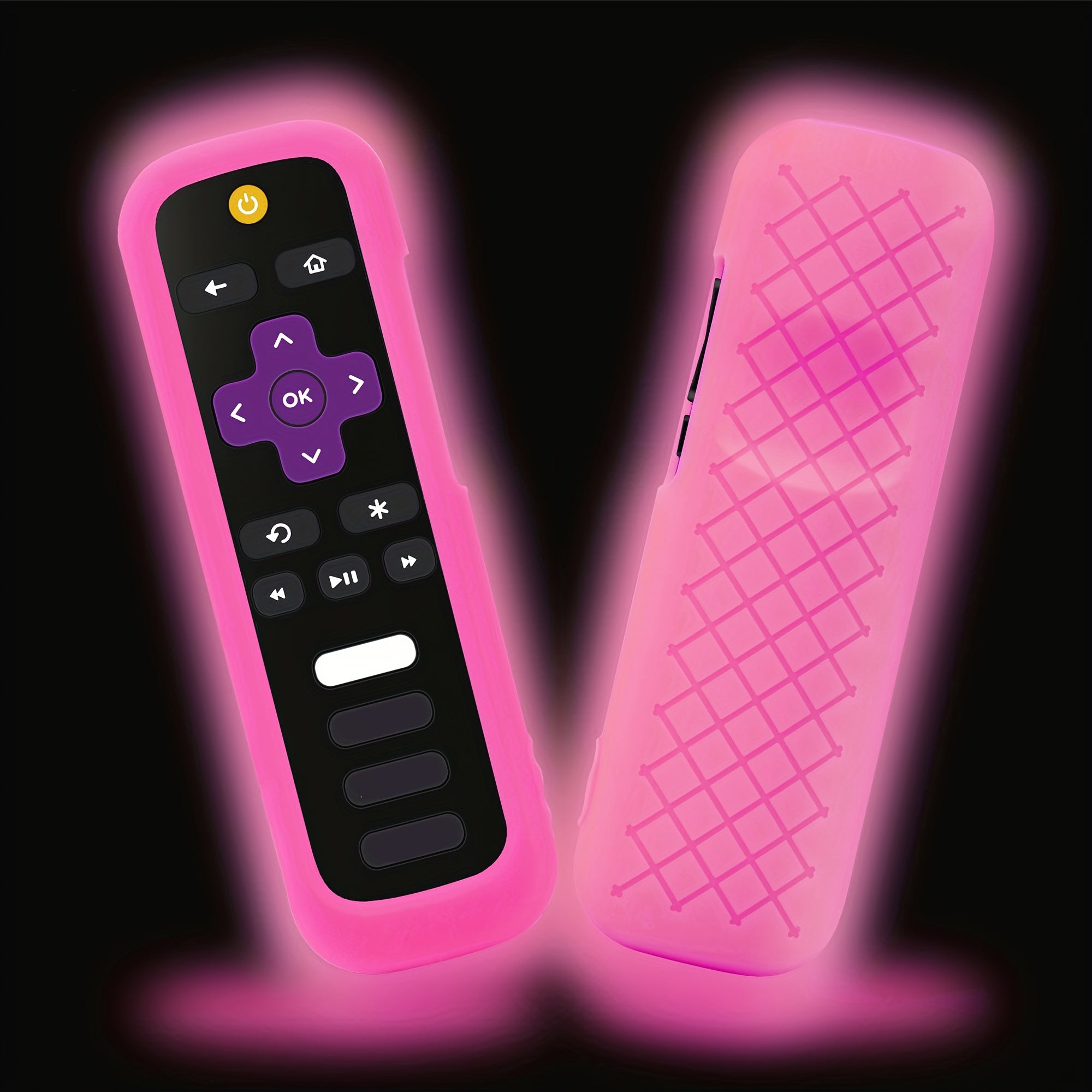 1pc Roku TV Remote Cover, Glow in the Dark Silicone Sleeve Case, Compatible with TCL Hisense Roku TV Steaming Stick 4K 4K+ Voice Remote, Universal Protective Battery Cover, 2022 Model, Uncharged, No Battery Included