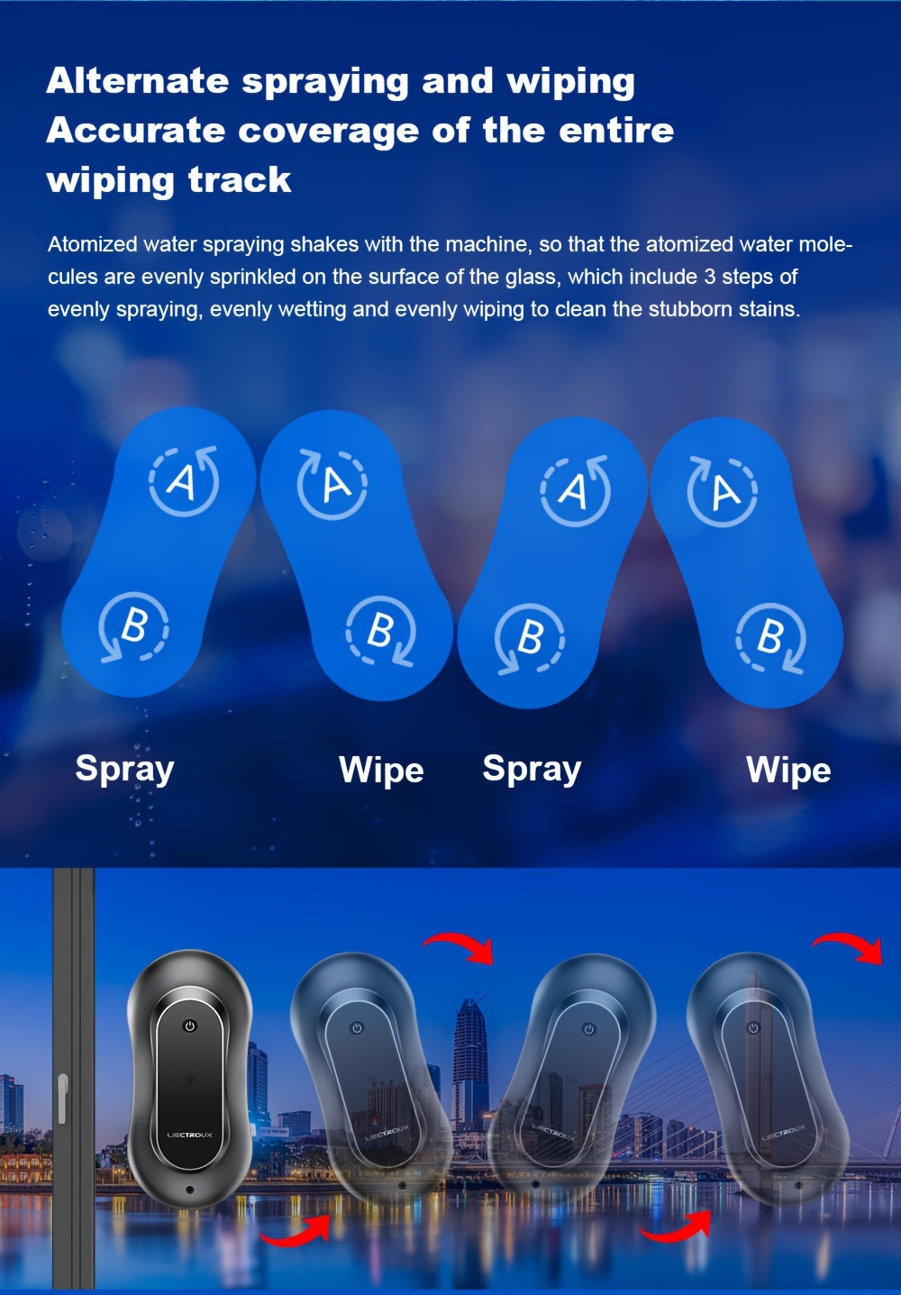 Robot Window Cleaner Liectroux YW810, 2-Way Water Spray, Ultra-thin, Robot Vacuum Cleaner For Windows, Home Electric Glass Washer & Wiper, Dry & Wet Mopping, AI Route, Brushless Motor, APP & Remote Control, Quadruple Security