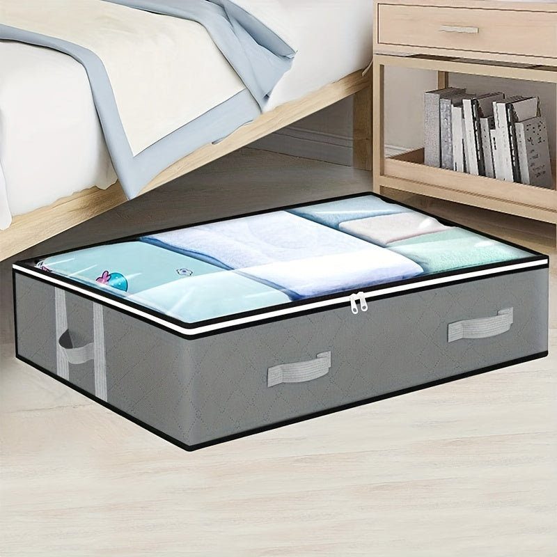 Under-Bed Storage Box with Flip-Top Lid - Durable Non-Woven Fabric Organizer for Blankets, Clothes & Bedding | Multi-Purpose Space-Saving Design, Dust-Resistant Contemporary Bedside Storage Solution, Bedroom Organizers And St
