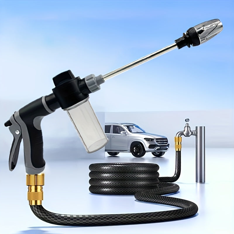 1pc Portable High-Pressure Hose Spray Gun with 3/4" and 1/2" Quick Connect Adapters, Adjustable Thick Rod Spray, Multi-Functional Garden Hose Nozzle for Car Washing and Pet Cleaning, Pet Washing Hose | Adjustable Spray Patter