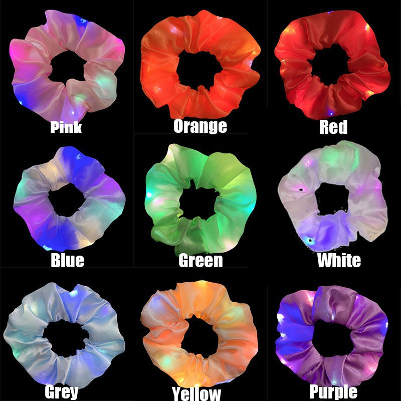 Women LED Luminous Scrunchies Ponytail Headwear Elastic Hair Tie Solid Color Party Hair Accessories For Music Festival