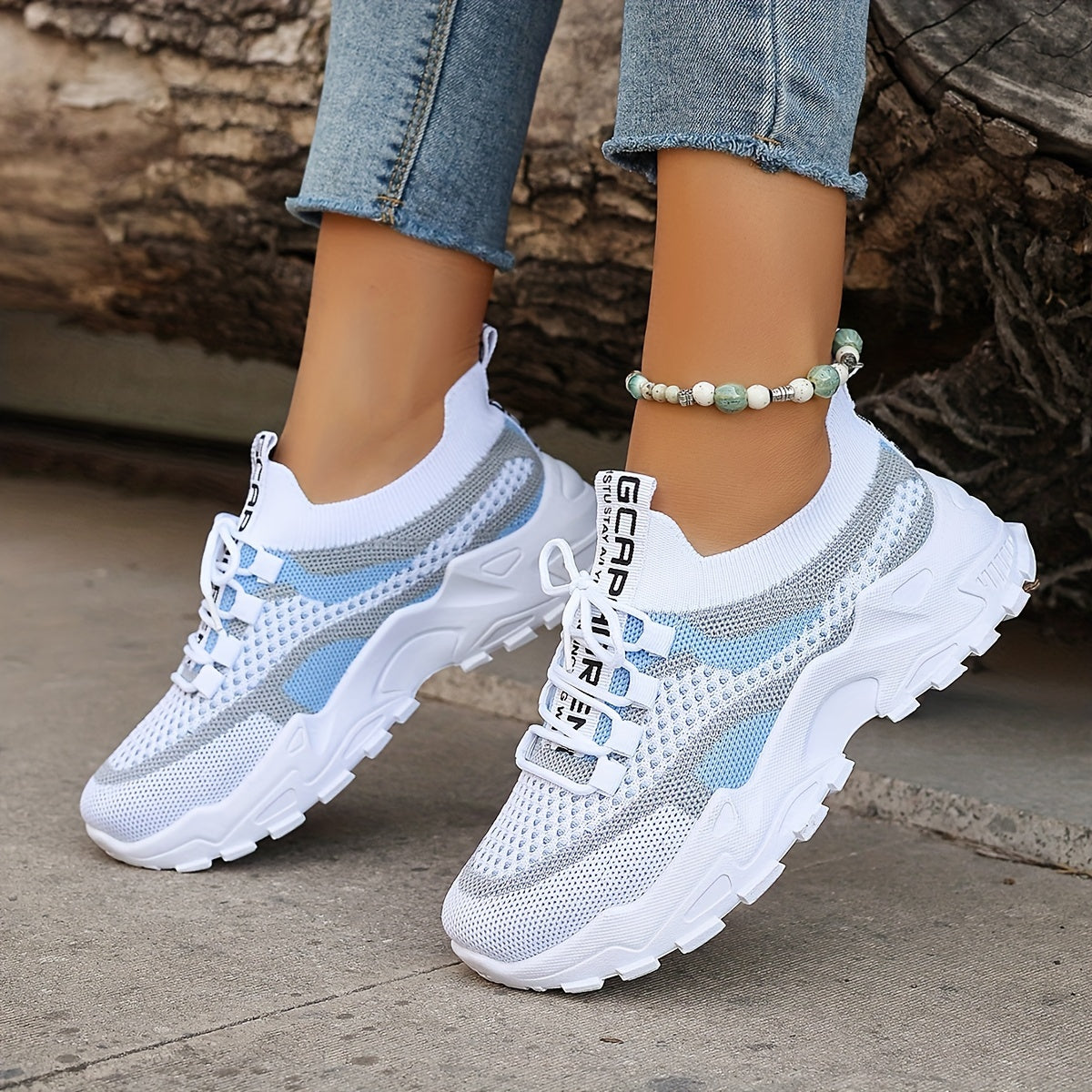 Women's Colorblock Knitted Sneakers, Stylish Breathable Low Top Running Trainers, Comfy Outdoor Sports Shoes