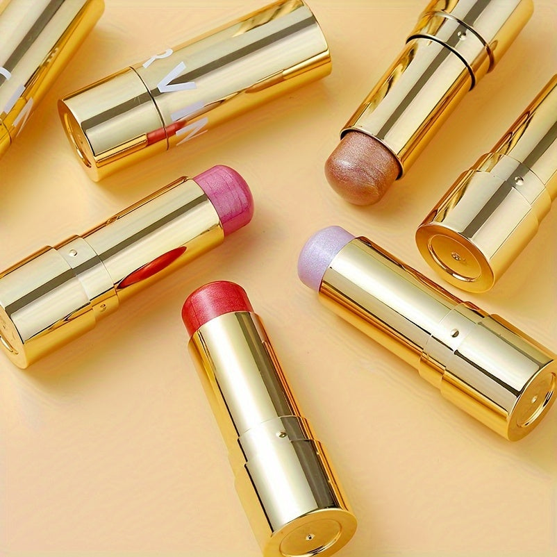 Multifunctional Highlighter Blush Stick - Brightening & Contouring Makeup Stick with Plant-Based Squalane, 3 Shades (Pink, Beige, Brown) for Cheeks, Lips, Eyes - Long-Lasting Shine, Easy Application, No Smudge, No Transfer, B