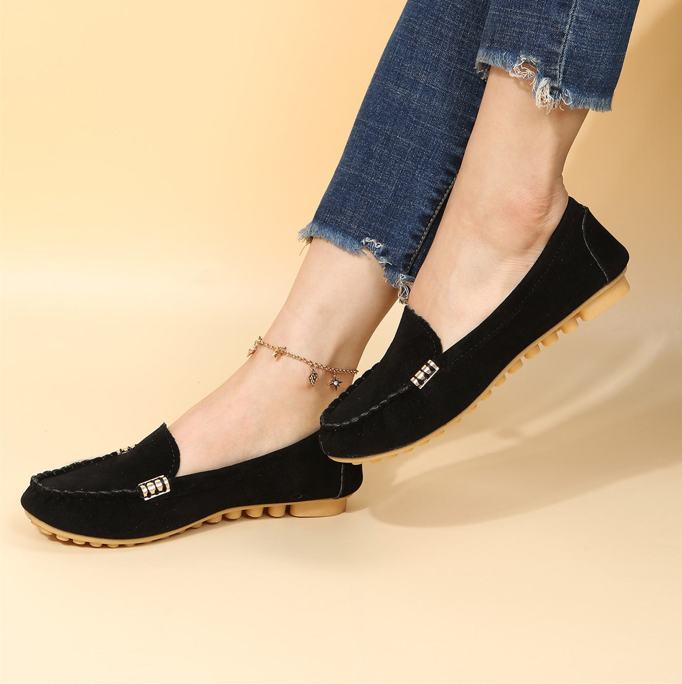 Women's Flat Slip On Loafers, Black Comfortable Non-slip Moccasins Shoes, Casual Walking Shoes