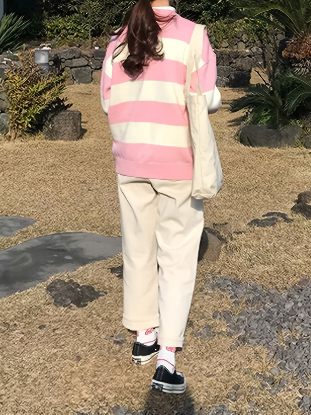 Kawaii Round Neck Striped Pullover Sweater, Casual Every Day Top For Winter & Fall, Women's Clothing