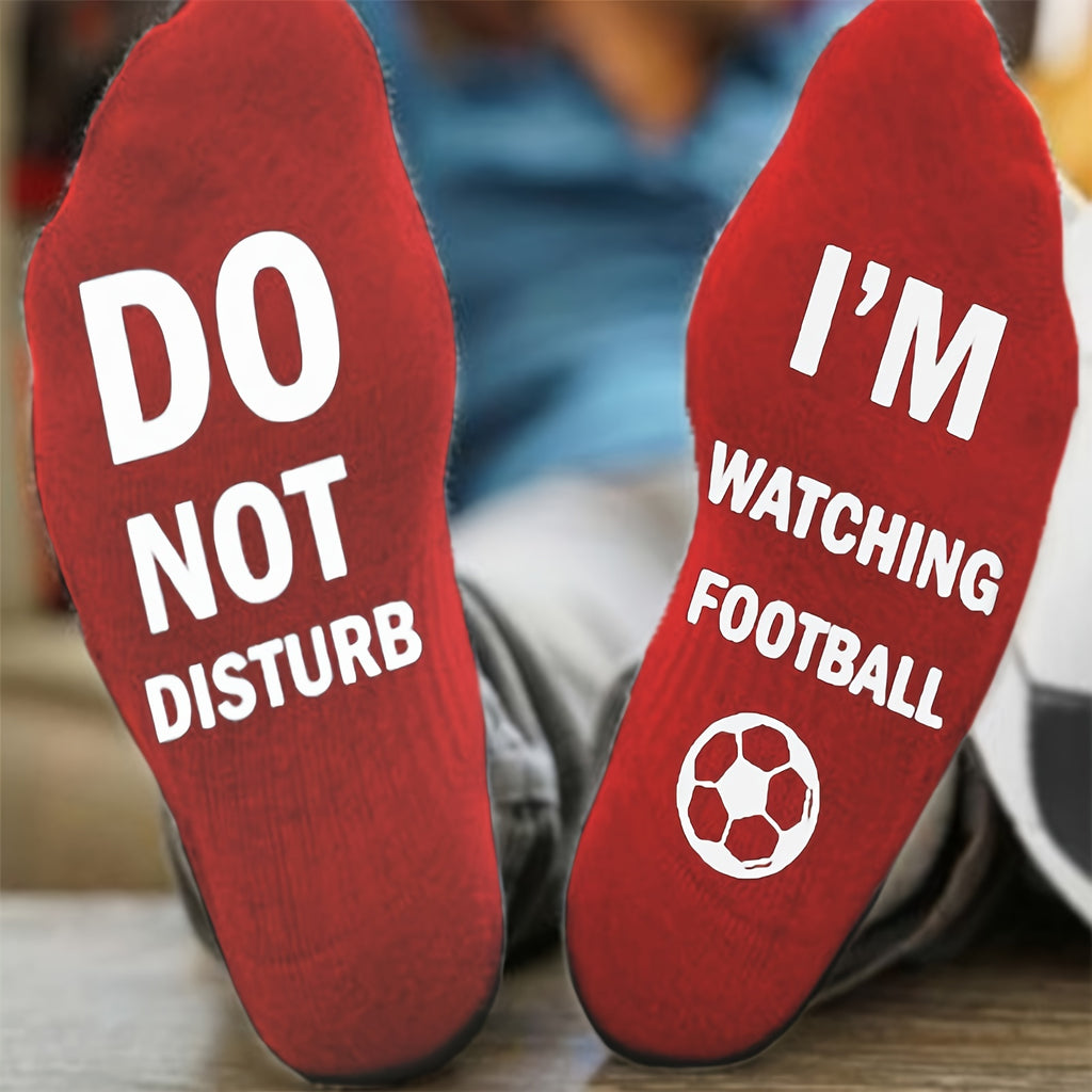 Men's Cotton Breathable Novelty Funny "Do Not Disturb" Football Theme Crew Socks