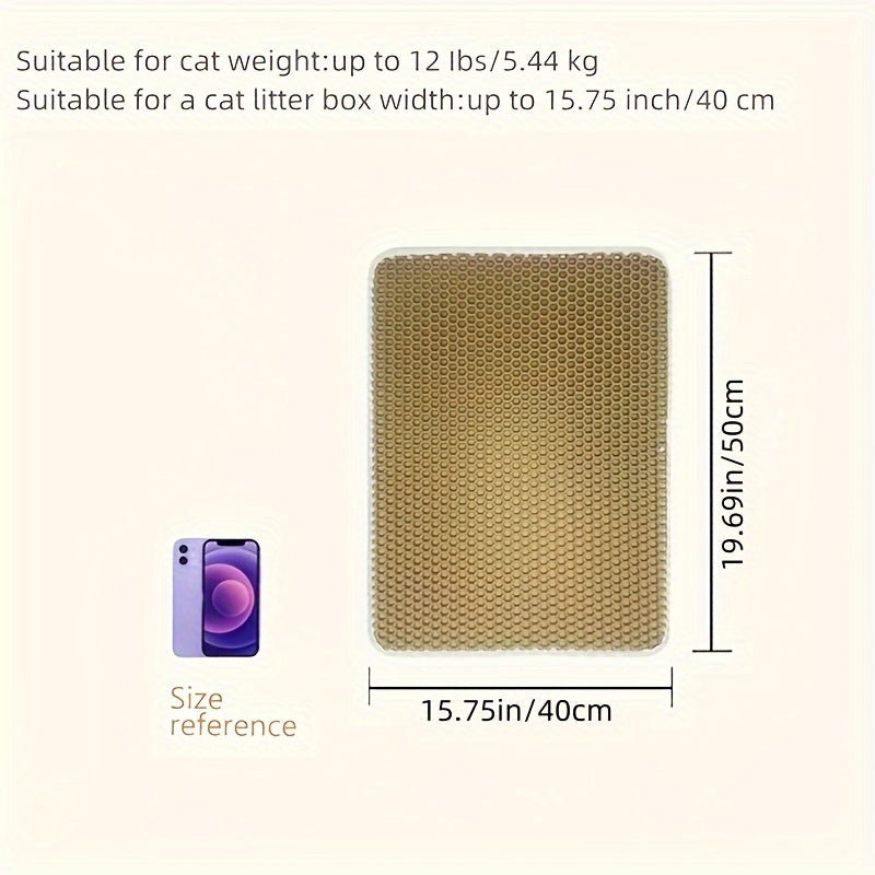 Cat Litter Mat, Beautiful Honeycomb Cat Litter Box Catcher Pad, Suitable for Cats, Odor Control Double Layer, Urine Waterproof, Washable, Phthalate-Free