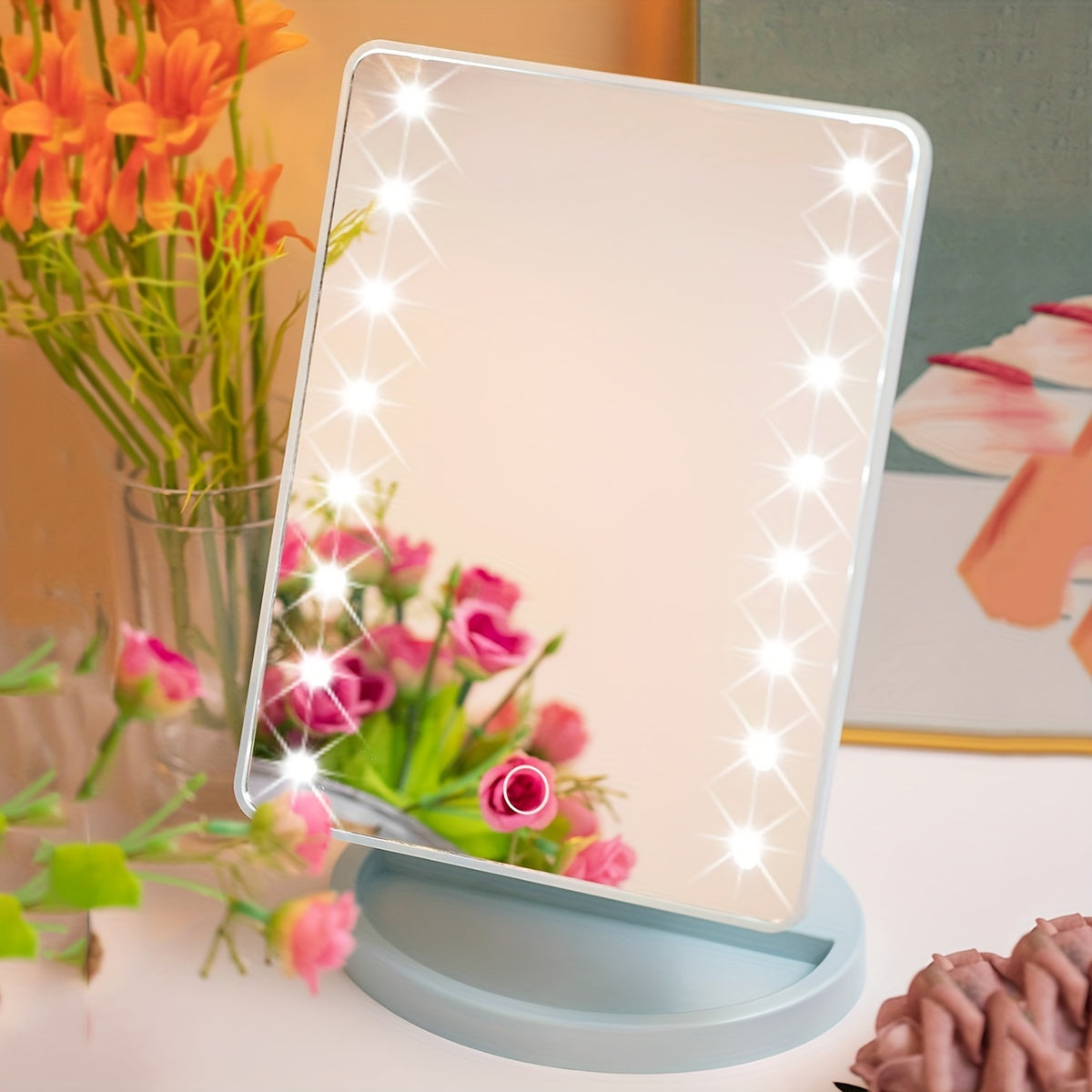 1PC Rotating Touch Screen Makeup Mirror with 16LED Lights - 3-Speed Adjustable Brightness, USB/Battery Dual Power, Portable Vanity Mirror for Bedroom, Dormitory, and Travel