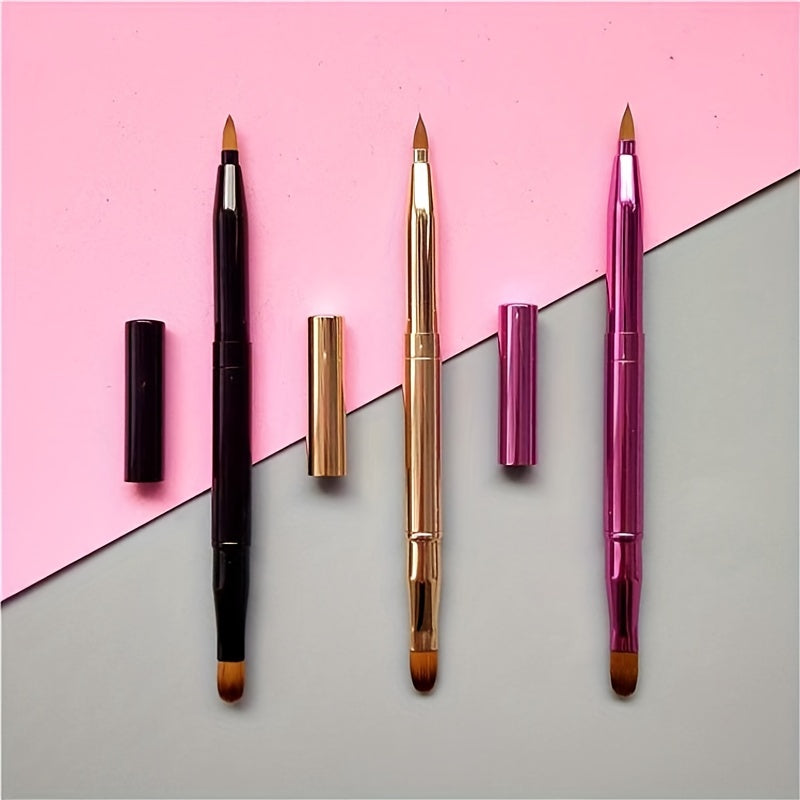 Two-Headed Retractable Lipstick Brushes - Soft Nylon Bristles, Durable Metal Rod, Unscented, All Skin Types, Portable Makeup Tool with Protective Cover for Women and Ladies