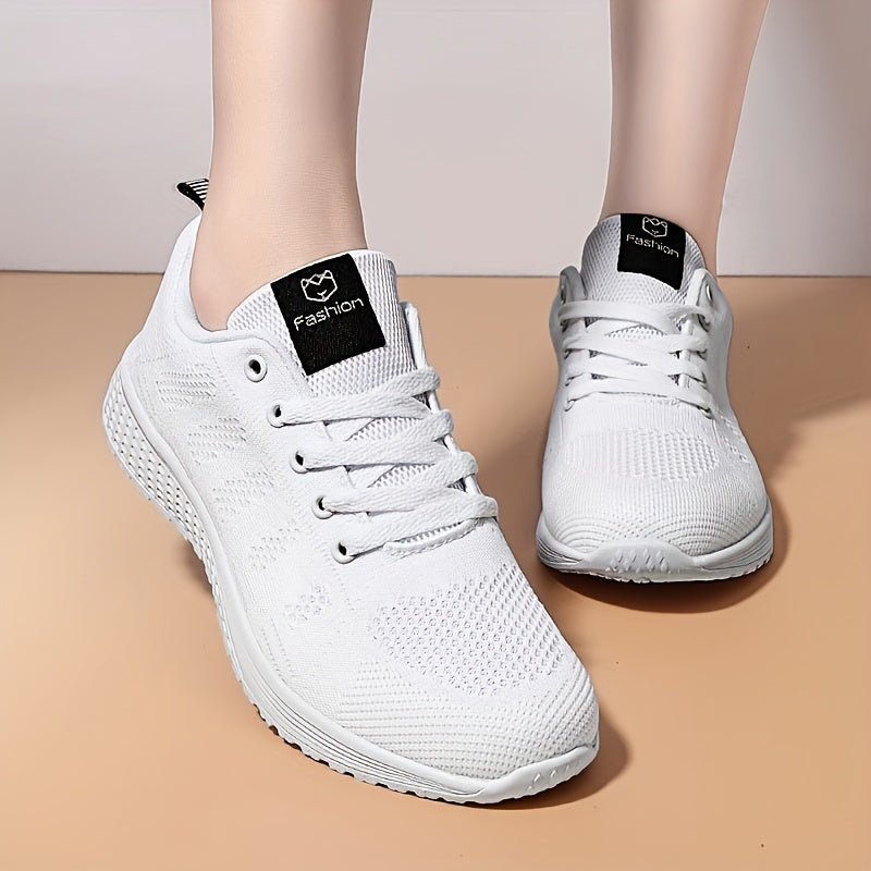 Women's Lightweight Mesh Athletic Sneakers - Breathable, Lace-Up Running Shoes with EVA Sole, Fashionable Black Casual Walking Footwear