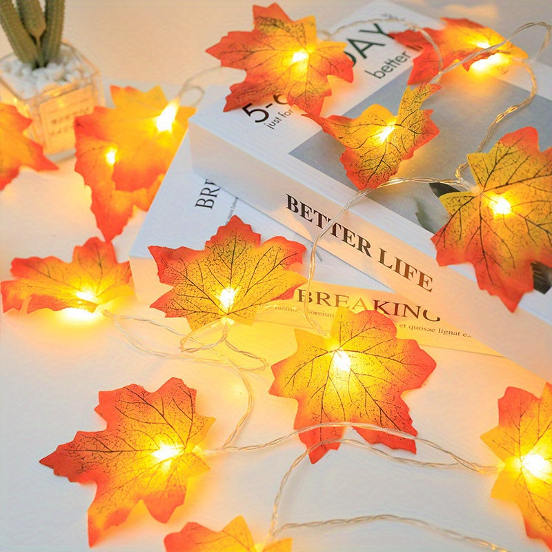 1pc Maple Leaf LED Fairy Lights - Warm White/Cool Yellow/Red Glow, -in-Free -Free Switch-Controlled / String Lights for Stair Railings, Fence, Party, Thanksgiving, Halloween, Fall & Autumn Tree Decorations (Plastic