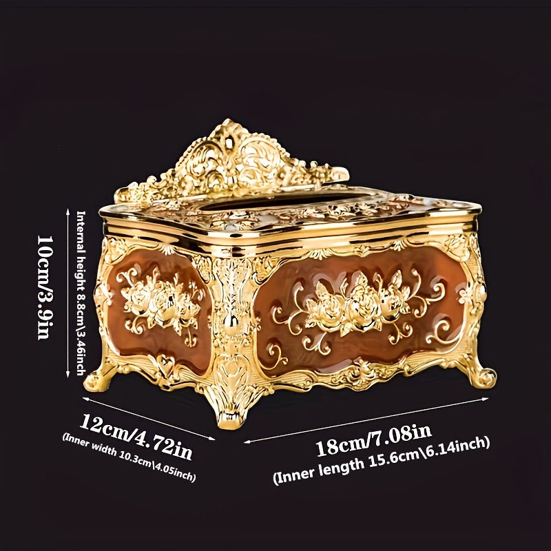 1pc Rose Crown Embossed Tissue Box - Luxurious Elegant Design Tissue Holders, Paper Holder, Napkin Holder - For Home, Living Room, KTV, Hotel, Bar, Club, Toilet, Bath - Perfect Gift for Housewarming & Wedding