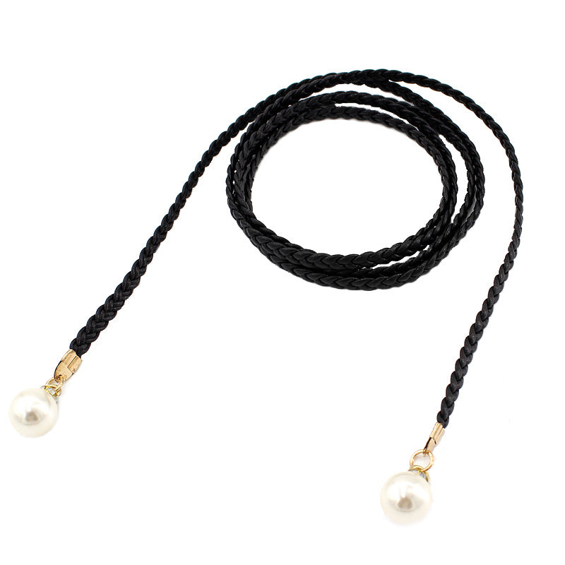 Braided Thin Belt Women's Decor Waist Rope Women's Sweet Dress Tie Waist Chain Skirt With Pearl Waist Accessories