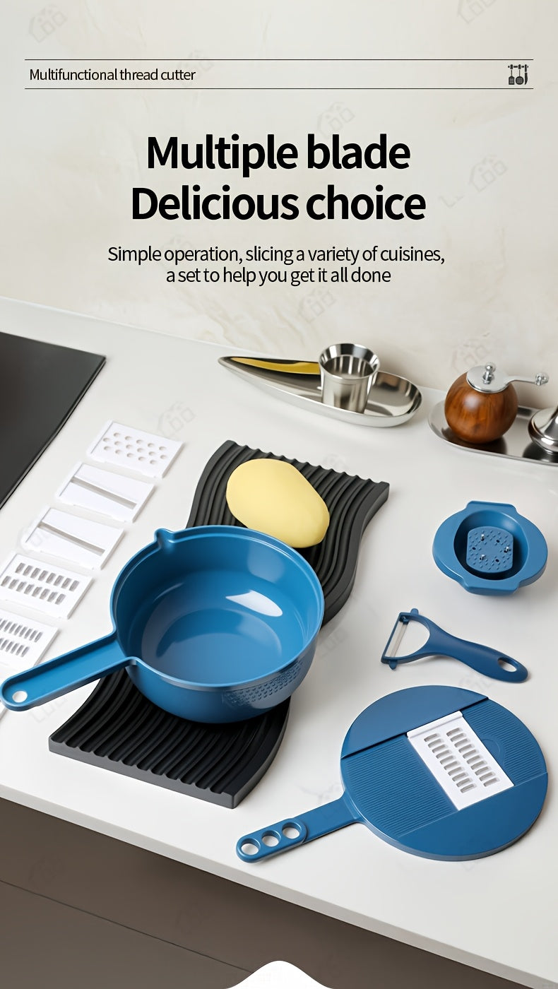 LDQ 12-in-1 Manual Vegetable Chopper & Food Processor - Heavy-Duty BPA-Free Multi-Functional Slicer/Shredder/Grater with Lock, Lever & Container for Carrots, Potatoes, Onions, Cucumbers, Radishes - Compact Kitchen