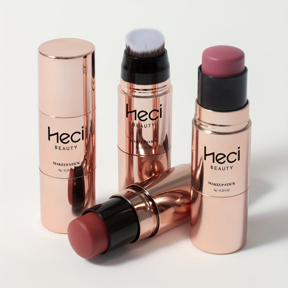 2-in-1 Rose Golden Blush Stick - Waterproof, Lightweight, Long-Lasting Makeup with Built-in Brush for Lip Gloss and Eyeshadow - Suitable for All Skin Types, Easy to Apply and Blend