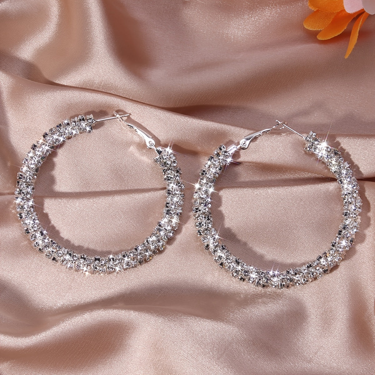 Large Full Rhinestone Hoop Earrings Silver Plated Delicate Jewelry Party Holiday Gift For Women