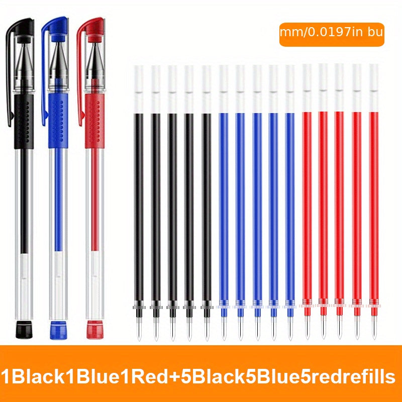 3 Pens + 15 Refills Gel Pen Set School Supplies Black Blue Red Ink Color 0.5Mm Ballpoint Pen Kawaii Pen Student School Office Stationery