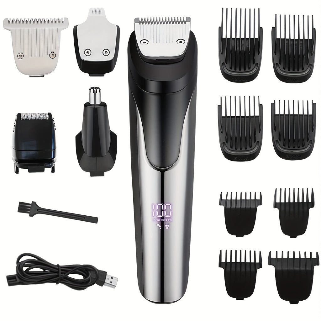 Beard Trimmer For Men, All-in-One Men's Hair Clipper Hair Trimmer, Mustache Body Nose Ear Facial Cutting Shaver, Electric Razor Grooming Kit, USB Rechargeable Cordless & Led Display, Holiday Gift For Him Father's Day Gift