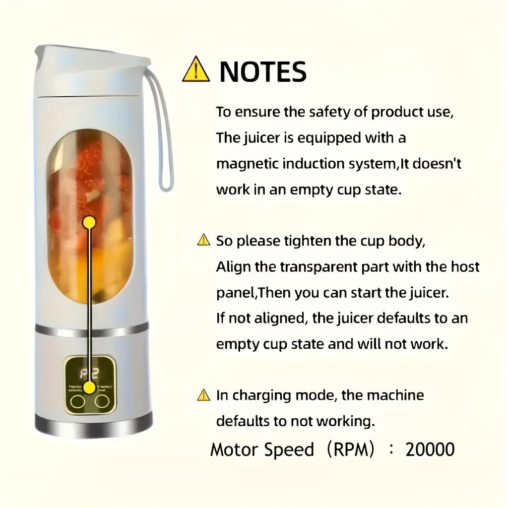 Portable USB-Rechargeable Blender & Juicer - Easy Clean, Perfect for Fruit & Vegetable Drinks, Milkshakes - 10.14oz to 16.91oz Capacity