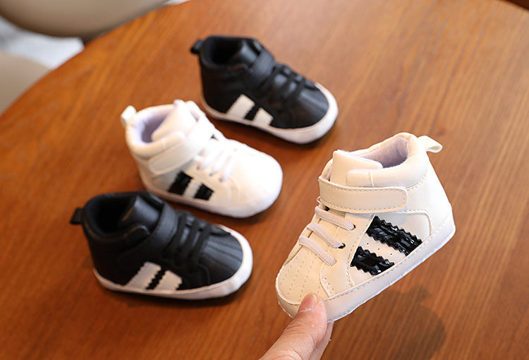 Infant & Newborn Boys' & Girls' Soft Sole Anti-Slip Sneakers - Breathable with Black Striped Design, Adjustable Buckle Closure, All-Season Casual Shoes for Toddlers, Baby Shoes, Toddler Footwear, Stylish Toddler Footwear, Com