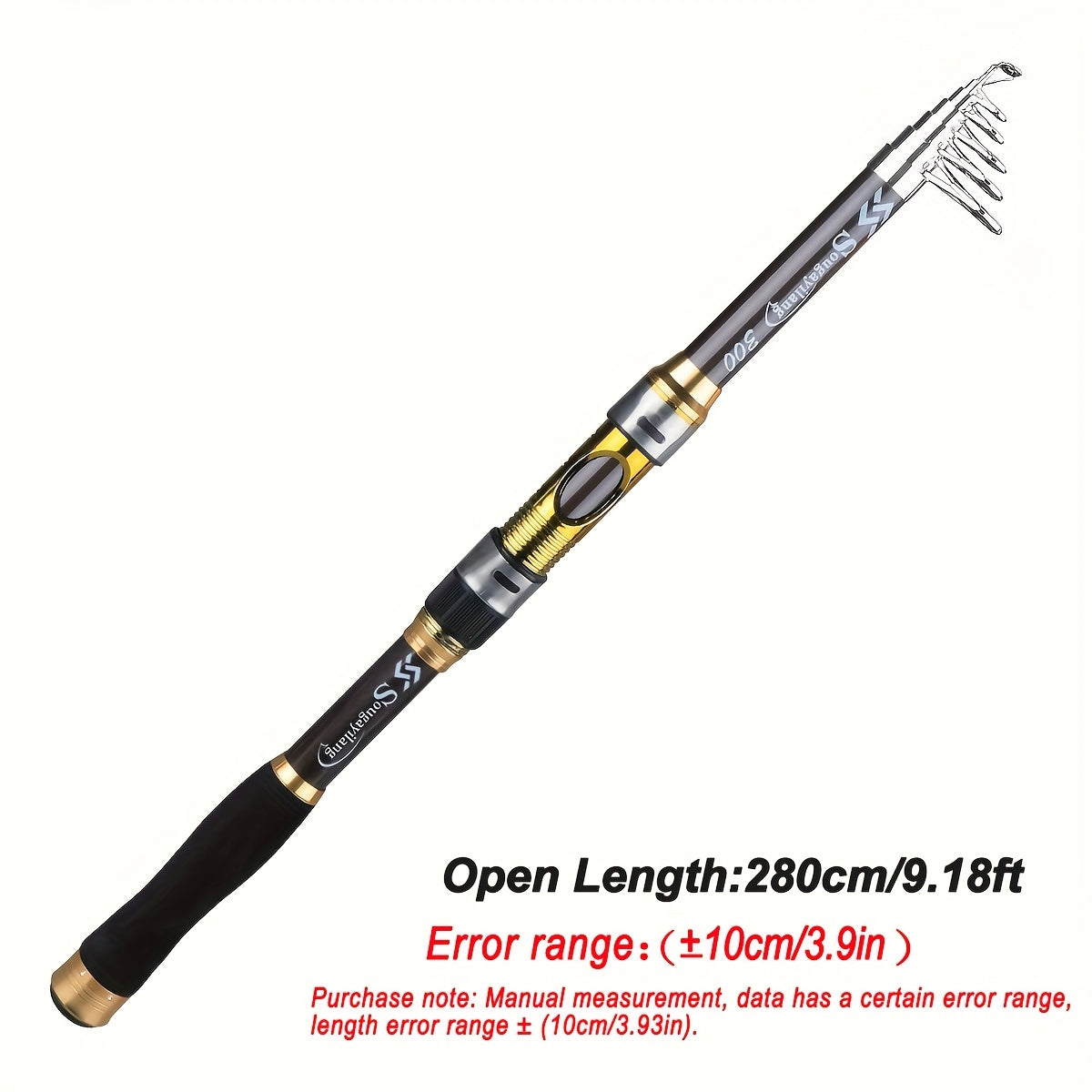 [Quality Construction] Sougayilang Ultralight Carbon Fiber Spinning Fishing Rod - Portable, Medium Action, 204.83-299.92cm Extendable Length, Black & Golden with Comfort Grip Handle - Ideal for All Anglers