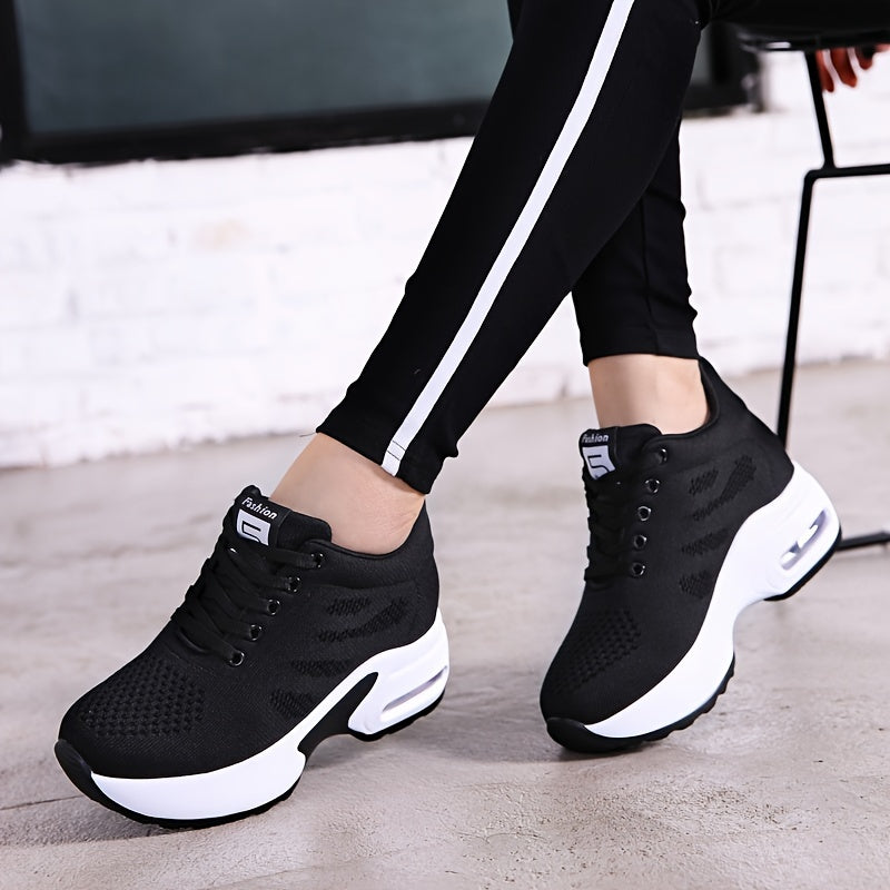 KOWAYI Women's Lightweight Breathable Mesh Low-Top Sneakers - Summer Casual Shoes with Cushioned Comfort, Black & White Accents for Walking, Errands & Casual Attire, Sporty Lifestyle Shoes | Modern Sneakers | Breathable Mesh