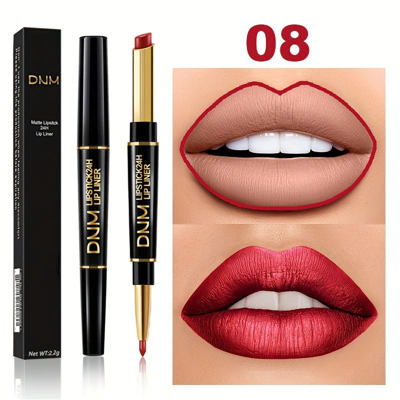 Double-Ended Gel Lipstick & Liner - Long-Lasting, High-Pigmented, Waterproof, Natural Makeup Effect for All Skin Types - Perfect Valentines Day Gift