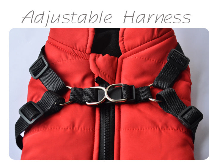 Warm Padded Dog Vest with Harness for Small and Medium Dogs - Red Coat for Extra Comfort and Security Christmas Gift
