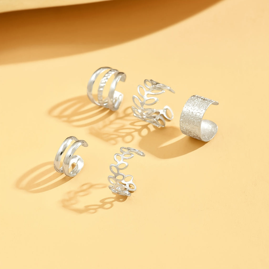 5pcs/set Trendy Elegant Design Ear Cuff Set Classic Elegant Style Women's Ear Bone Clip Set No Piercing Clip On Earrings Leaf Shaped Circle Stacked Shaped