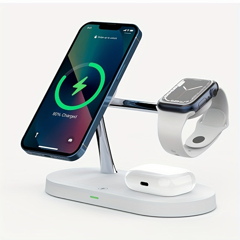 Magnetic 5 In 1 Wireless Charger Stand 3 Devices At The Same Time, 15W Qi Fast Charging Dock Station Holder 3 Adjustable Light Compatible With IPhone 14/13/12 Pro Max Mini, IWatch SE/6/5/4/3/2, AirPods 3/2/Pro