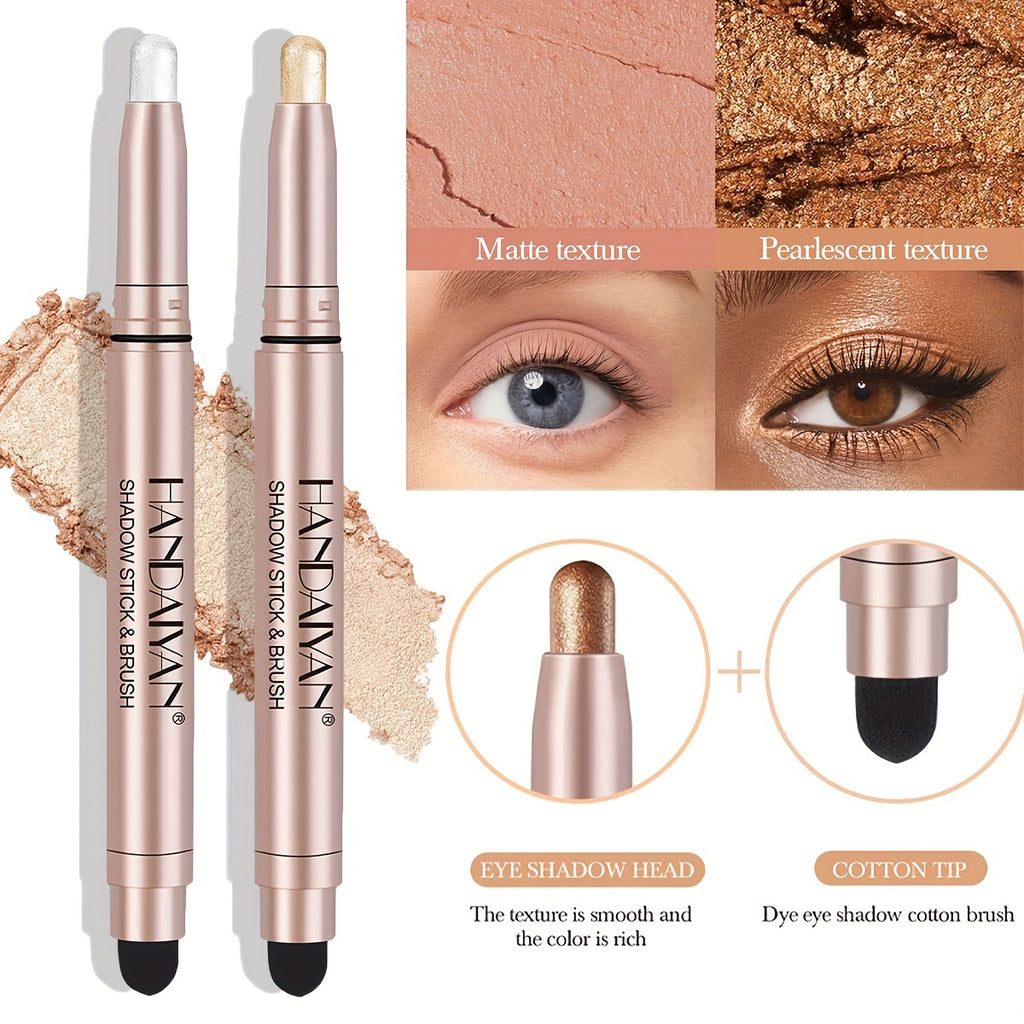 12 Pcs Highlighter Eyeshadow Pen, Matte Creamy Eyeshadow Stick Set With Sponge Brush, Shimmer Metallic Eyeshadow Pencil, Waterproof Long Lasting Eye Brightener Stick, Glitter Multi-Dimensional Eye Makeup For Music Festival