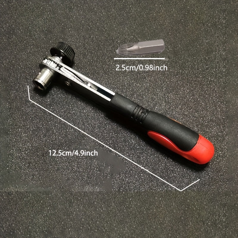 1pc Red Steel Multi-Function Screwdriver with Ratchet, Elbow Wrench, Right Angle Bender, Cross Head Set - Narrow Space Compatible, Manual Uncharged Tool, No Battery Required