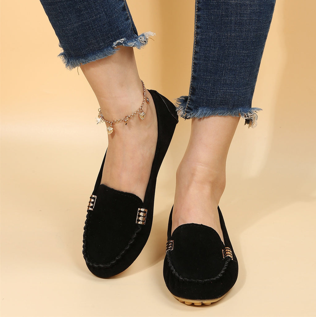 Women's Flat Slip On Loafers, Black Comfortable Non-slip Moccasins Shoes, Casual Walking Shoes