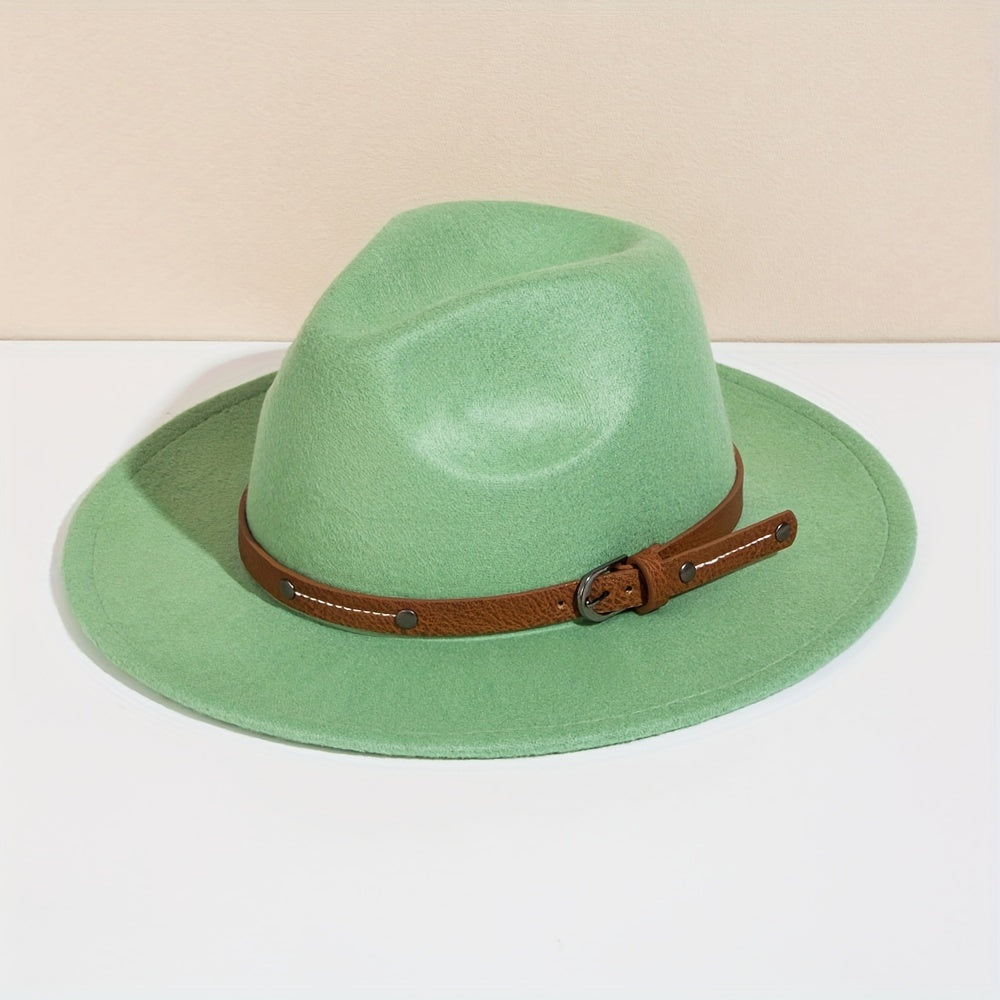 Men's Retro Felt Top Hat, Leather Buckle Accessory, Jazz Hats